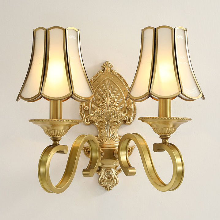 European Light Luxury Vintage All Brass Glass 1/2-Light Wall Sconce Lamp