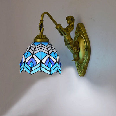 European Vintage Tiffany Mermaid 1-Light Wall Sconce Lamp
