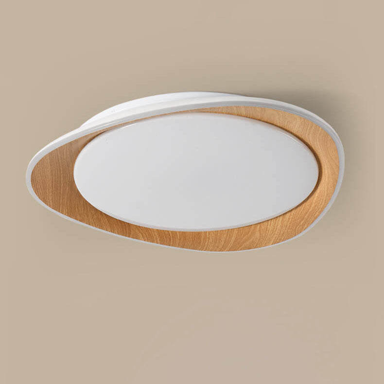 Modern Minimalist Wood Grain Pebble LED Flush Mount Ceiling Light