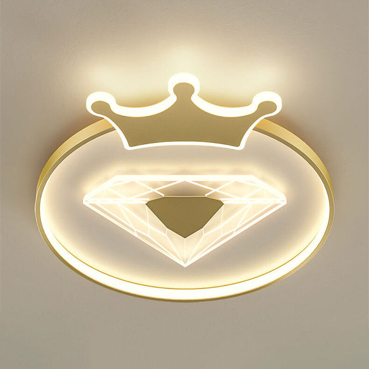 Creative Simplicity Round Crown Diamond Acrylic Shade LED Kids Flush Mount Ceiling Light