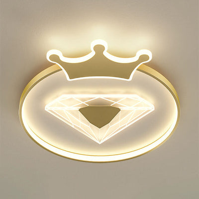 Plafonnier LED pour enfants avec abat-jour acrylique en forme de couronne ronde et diamant de simplicité créative 