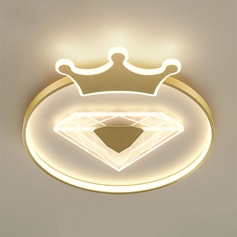 Plafonnier LED pour enfants avec abat-jour acrylique en forme de couronne ronde et diamant de simplicité créative 