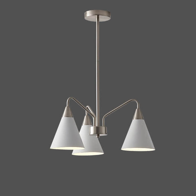 Modern Minimalist Cone Shade Sand Nickel Branch Iron 3/5 Light Chandelier for Living Room