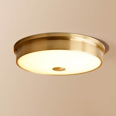 European Simple Full Copper Round Flush Mount Ceiling Light