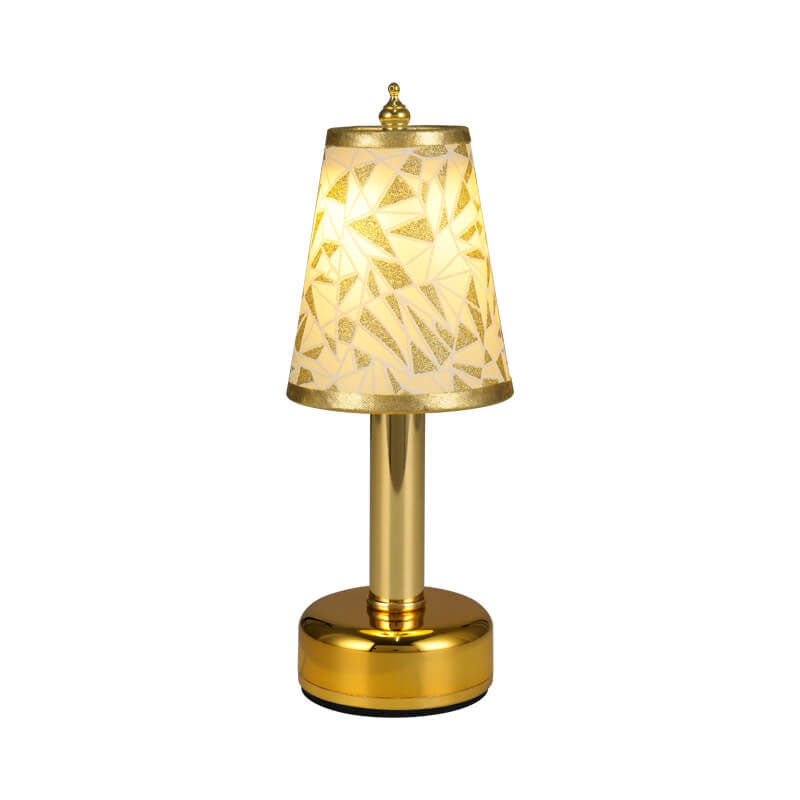 Lámpara de Mesa con Luz Nocturna LED Recargable de Metal Cónica con Tela Floral Vintage 