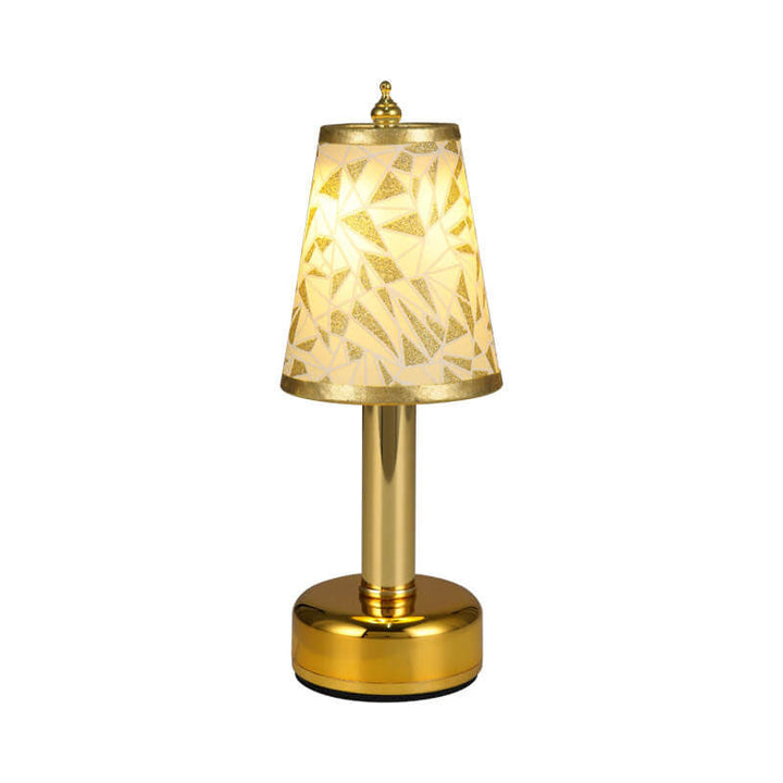 Lámpara de Mesa con Luz Nocturna LED Recargable de Metal Cónica con Tela Floral Vintage 