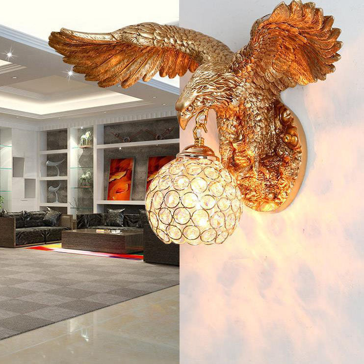 European Creative Resin Eagles Crystal Shade 1-Light Wall Sconce Lamp