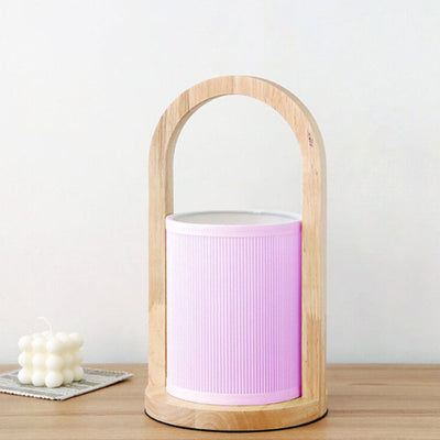 Nordic Fabric Column Solid Wood Tragbares Design 1-Licht Tischlampe 