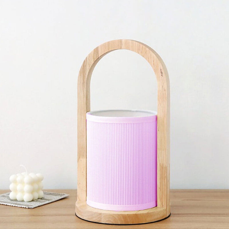 Nordic Fabric Column Solid Wood Portable Design 1-Light Table Lamp