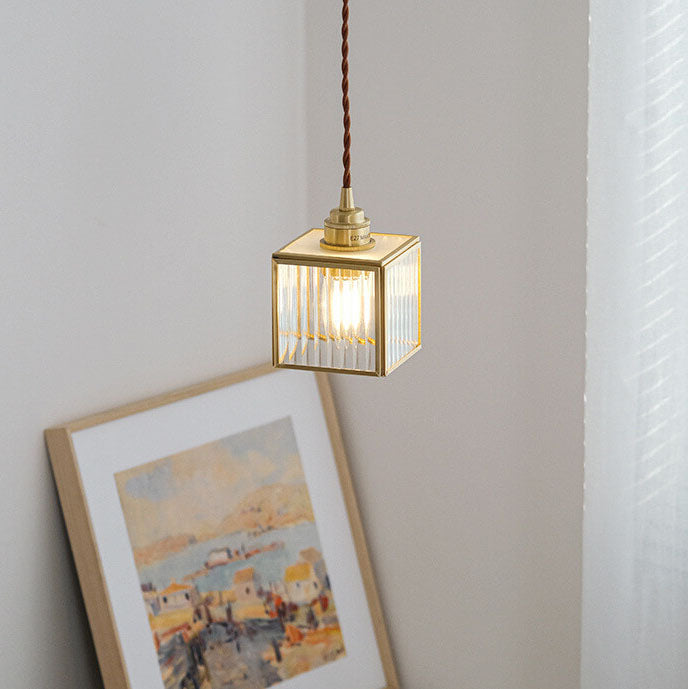 Modern Creative Stripe Square Glass Brass 1-Light Pendant Light