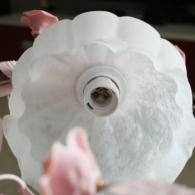 Vintage Romantic Pink Glass Ceramics Roses 1-Light Table Lamp