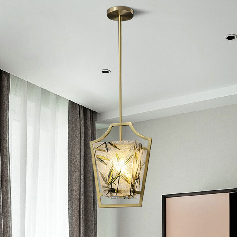 Full Copper Chinese Enamel Painted 1-Light Pendant Light