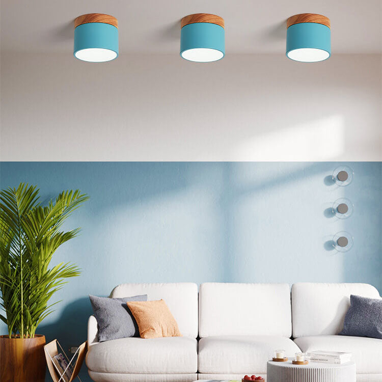 Scandinavian Macaroon Solid Color Log LED Flush Mount Ceiling Light