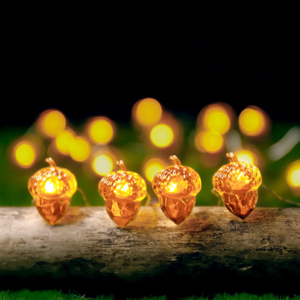 Décoration moderne de Thanksgiving avec citrouille et gland en érable, guirlande lumineuse à 30 LED 