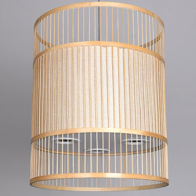 Modern Bamboo Weaving 3-Light Cylinder Chandelier