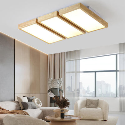 Nordic Japanese Log Wood  Rectangular LED Flush Mount Ceiling Light