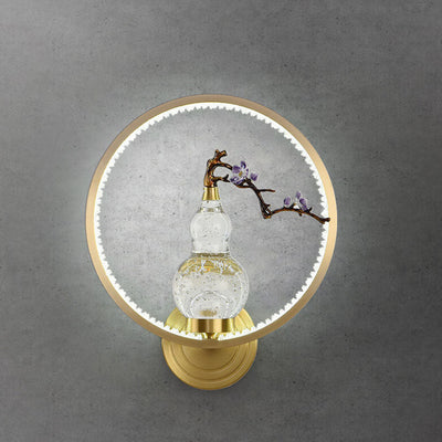 Modern Chinese Circular Acrylic Gourd Copper LED Wall Sconce Lamp