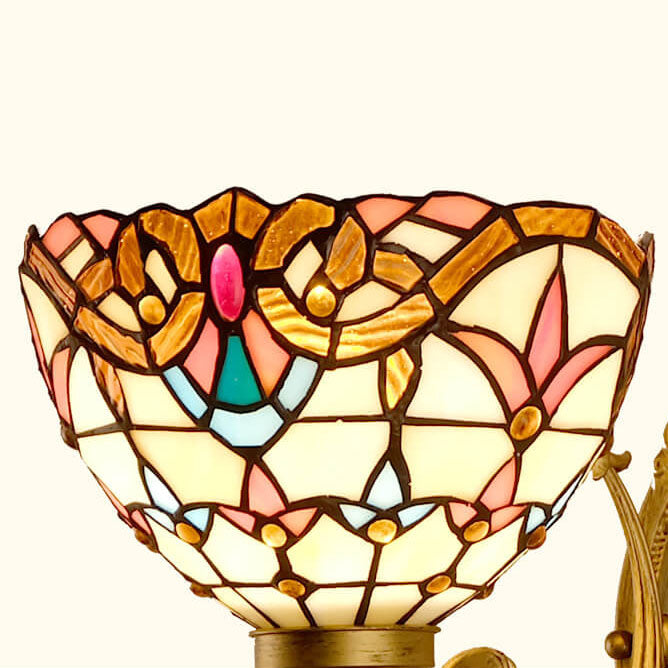 Vintage Tiffany Baroque Stained Glass Round 1-Light Wall Sconce Lamp
