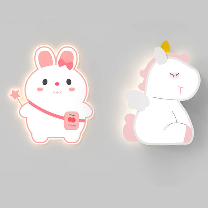 Lámpara de aplique de pared LED para niños con conejo de dibujos animados creativo y unicornio 