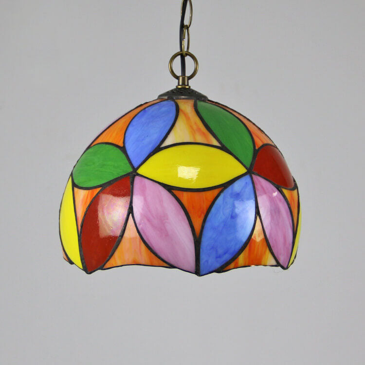 Traditional Tiffany Round Dome Baroque Stained Glass 1-Light Pendant Light For Bedroom