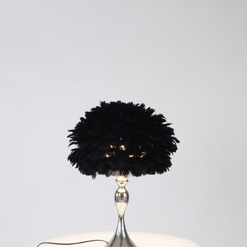 Contemporary Creative Feather Round Iron Base 1-Light Table Lamp for Bedroom