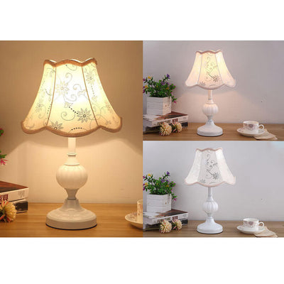 Nordic Vintage Floral Glass Fabric 1-Light Table Lamp