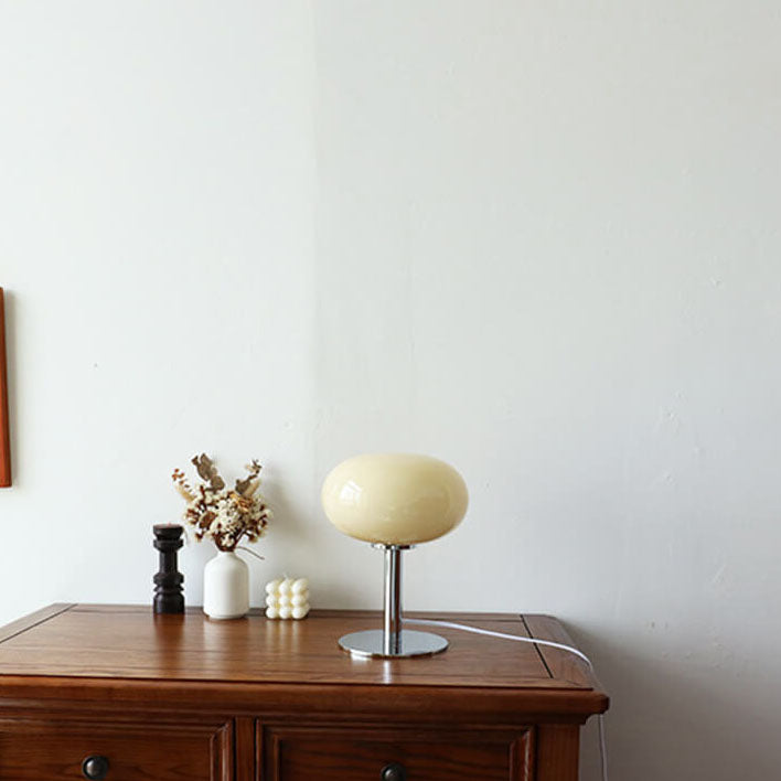 Zeitgenössische nordische runde Eisen-Glas-Tischlampe mit 1 Licht für das Schlafzimmer 