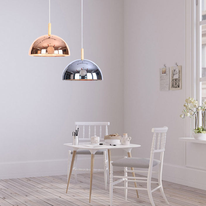 Nordic Simple Iron Dome Wood 1-Light Pendelleuchte
