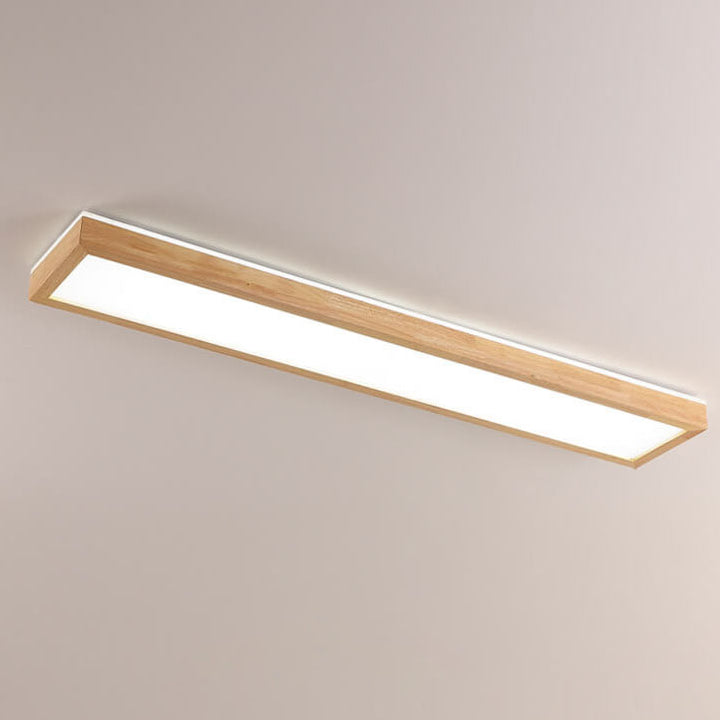 Japanese Minimalist Log Rectangular Walnut LED Flush Mount Ceiling Light