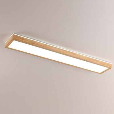Japanese Minimalist Log Rectangular Walnut LED Flush Mount Ceiling Light