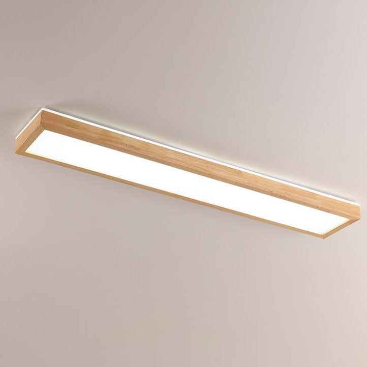 Japanese Minimalist Log Rectangular Walnut LED Flush Mount Ceiling Light