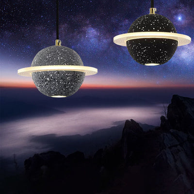 Contemporary Creative Planet Cement Acrylic LED Pendant Light For Bedroom