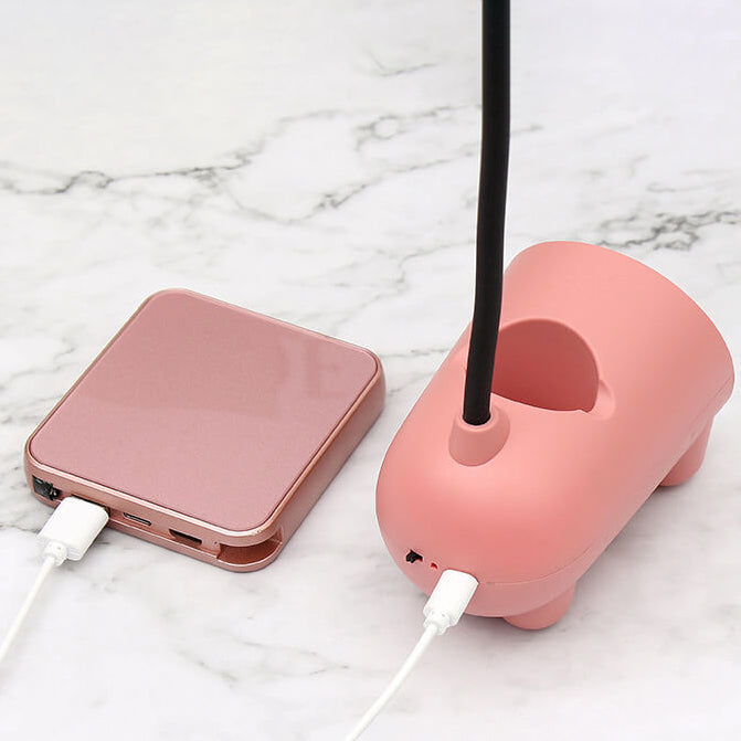 Lampe de bureau LED tactile USB avec porte-stylo et lapin créatif de dessin animé 