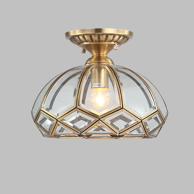 Industrial All Copper Glass Polygon Shade 1-Light Flush Mount Light