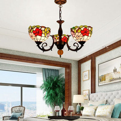 Tiffany Rustic Floral Stained Glass 3-Light Chandelier