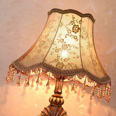 European Vintage Fabric Tassel Resin Court 1-Light Table Lamp