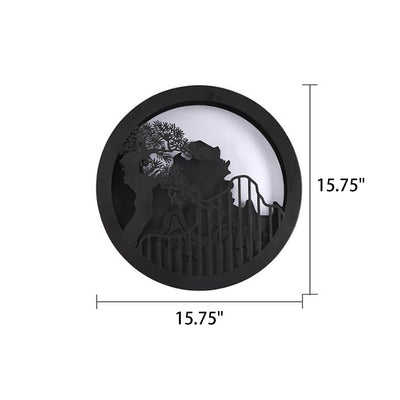 Applique murale LED extérieure ronde Zen paysage chinois moderne en pin 