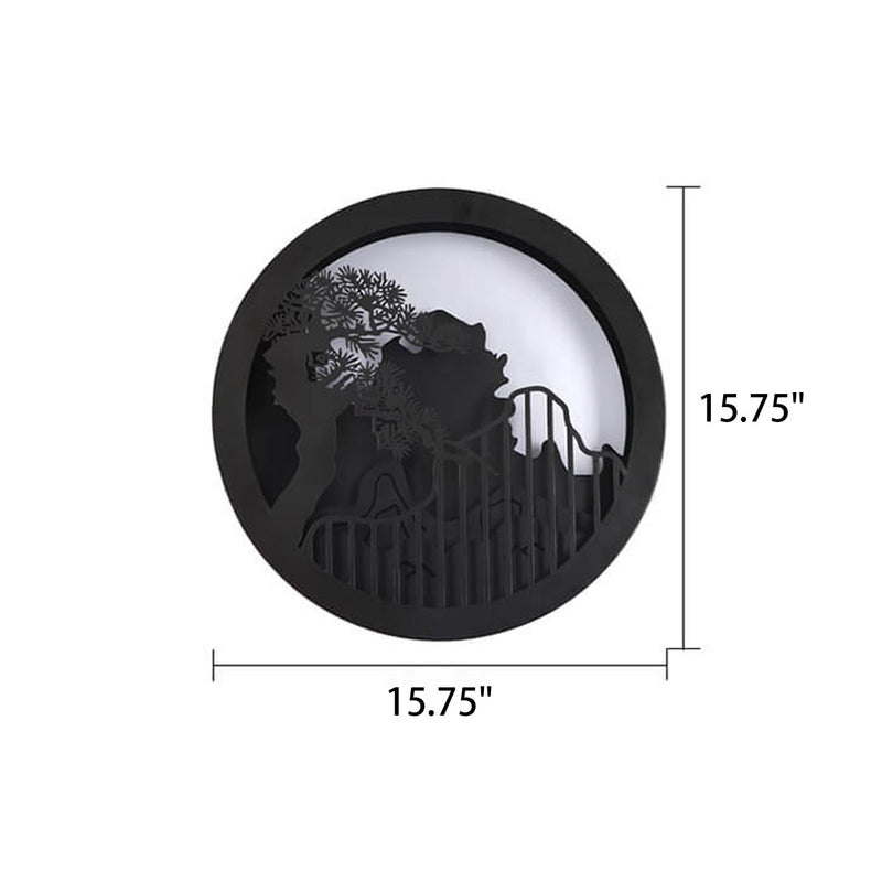 Applique murale LED extérieure ronde Zen paysage chinois moderne en pin 