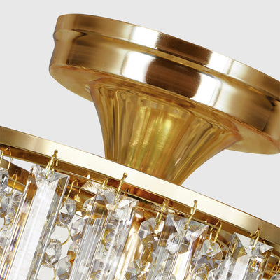 Modern Minimalist Round Tassel Iron Crystal 1-Light Semi-Flush Mount Ceiling Light For Living Room