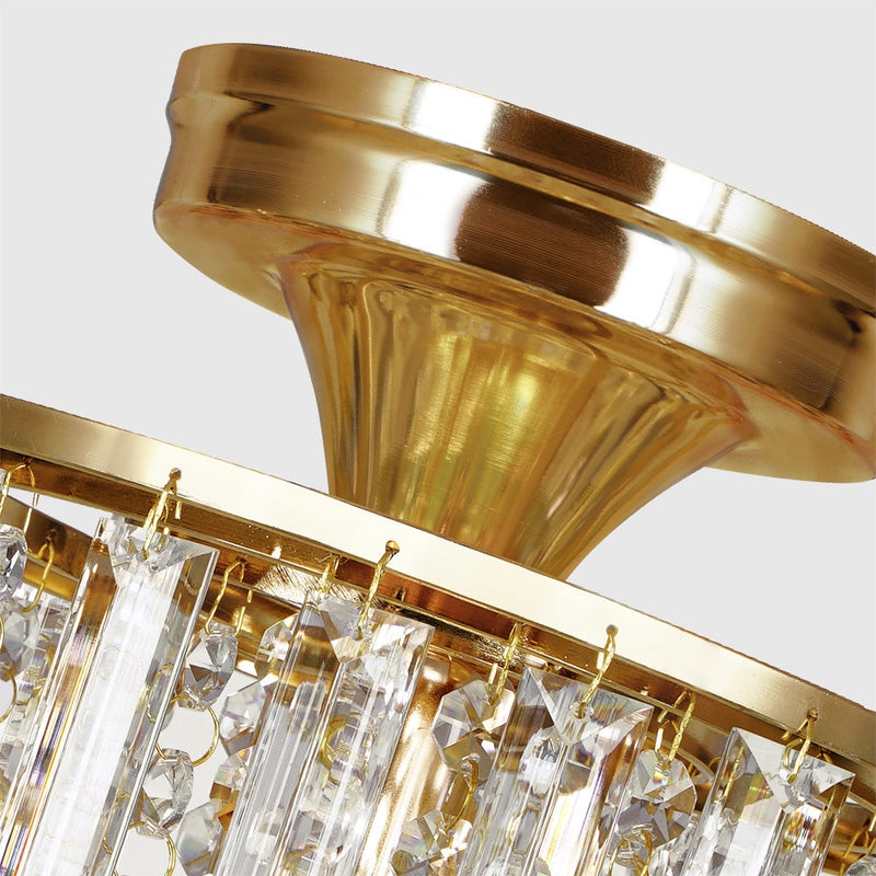 Moderne minimalistische runde Quaste Eisen Kristall 1-Licht Semi-Flush Mount Deckenleuchte für Wohnzimmer 