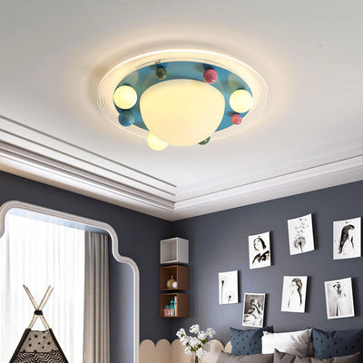 Cute Space Planet Macaron Color Children's LED Flush Mount Ceiling Light