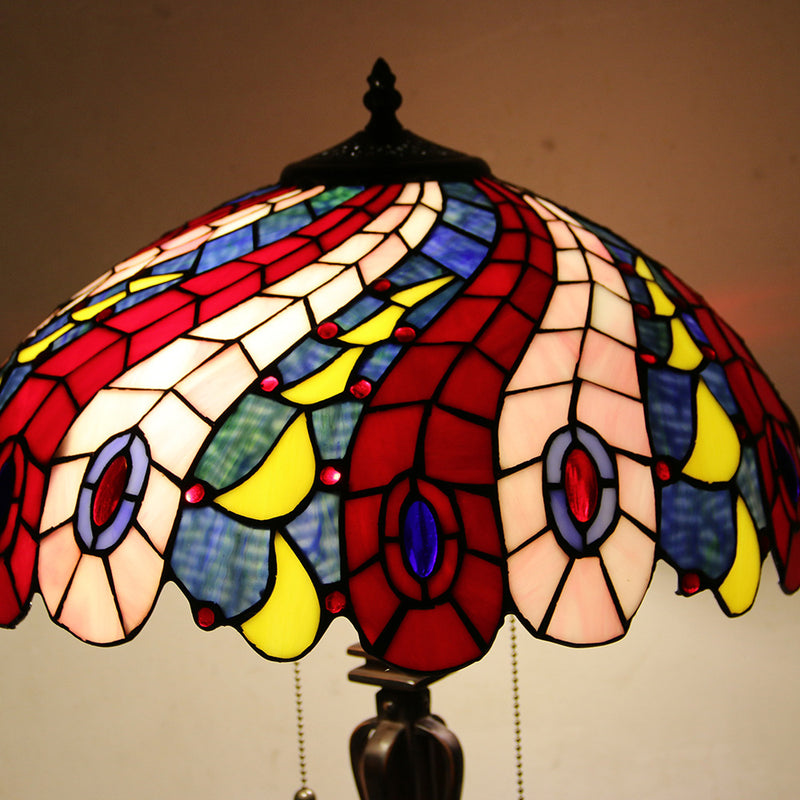 Tiffany Mediterranean Stained Glass Cone Pull Cord 2-Light Table Lamp