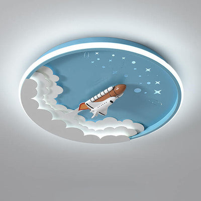 Modern Creative Cartoon Rocket Round LED Kids Flush Mount Ceiling Light