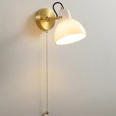 Modern Minimalist Horn Hanging Chain Walnut Wood Brass Glass 1-Light Wall Sconce Lamp