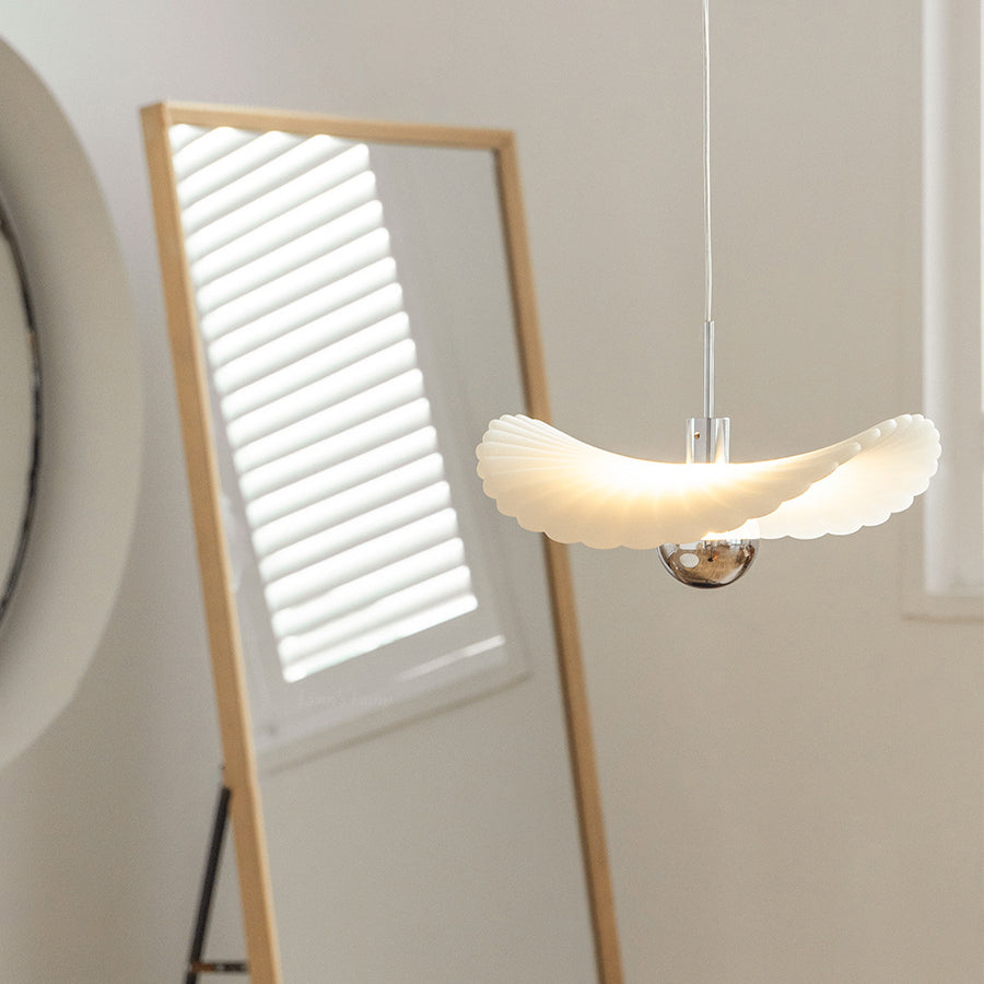Moderne Art Deco Creme Plissee Lotus Blatt Harz Schatten LED Pendelleuchte Für Wohnzimmer 