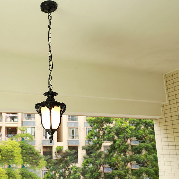 Traditional European Waterproof Aluminum Frame Glass Shade 1-Light Pendant Light For Garden