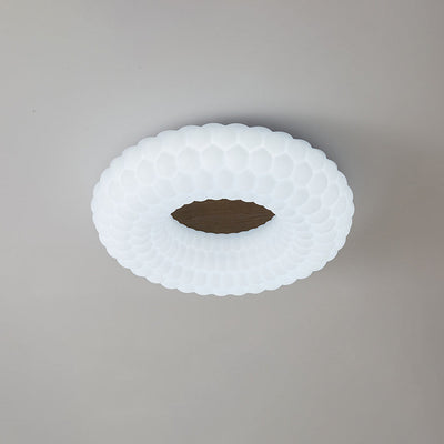 Contemporary Simplicity Cloud PE Round Shade Wood Grain LED Flush Mount Ceiling Light For Bedroom