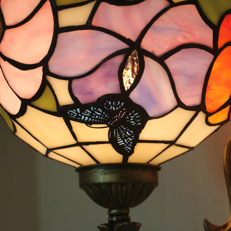 European Tiffany Floral Butterfly Bowl 1-Light Wall Sconce Lamp