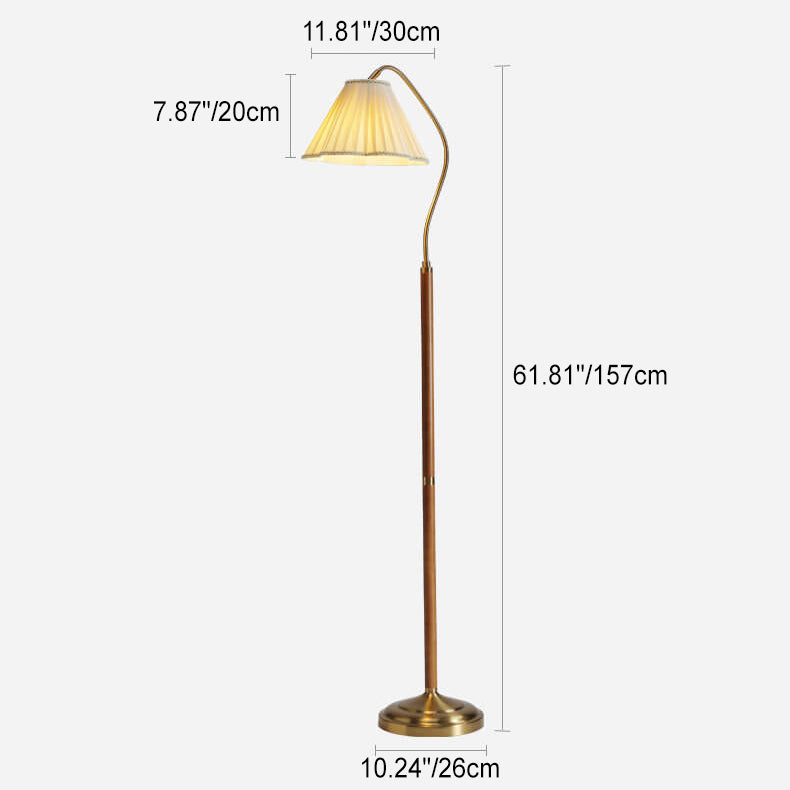 Japanese Vintage Flower Solid Wood Iron Fabric 1-Light Standing Floor Lamp