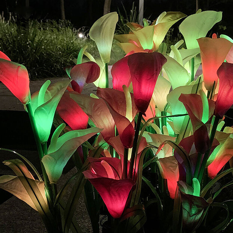 Moderne Solarpferdeschuhblume Bunte 4 LED Outdoor Garten Bodenstecker Landschaftslicht 